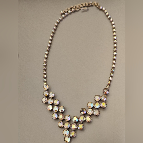 Sherman Style Sparkly Aurora Borealis Champagne Crystals Necklace Vintage 60s - Picture 6 of 13